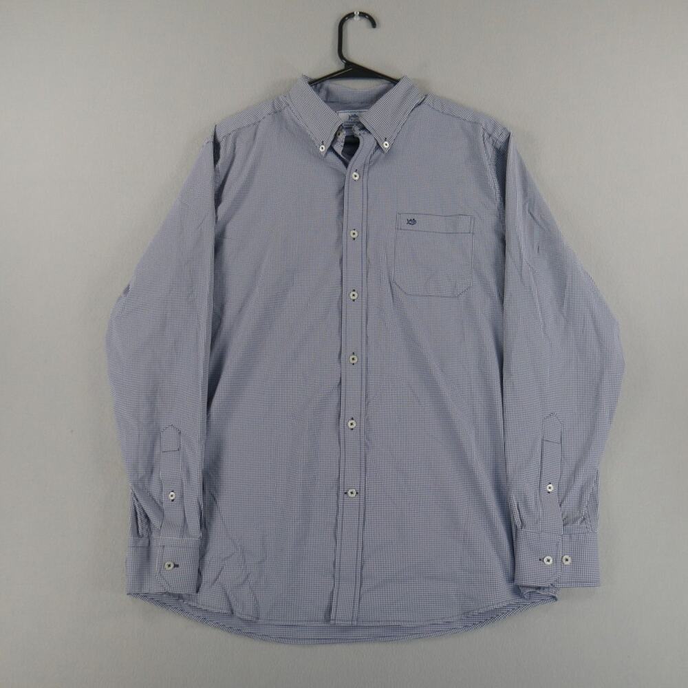 Southern Tide Performance Shirt Men's Large‎ Blue Grid Long Sleeve Pocket